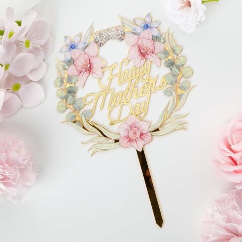 6 pcs Happy Mother's Day Cake Topper Cake topper Acrylic Mirror Cake topper Decorative Party Cake Decoration for Mother's Day (mother's day wreath) in Saudi Arabia