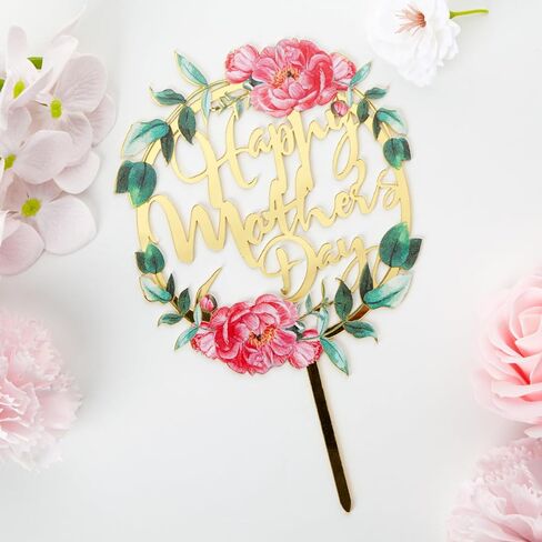 6 pcs Happy Mother's Day Cake Topper Cake topper Acrylic Mirror Cake topper Decorative Party Cake Decoration for Mother's Day (mother's day wreath) in Saudi Arabia