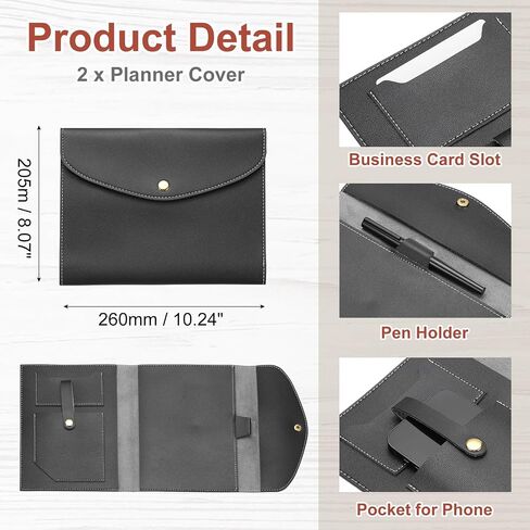 PATIKIL 2Pcs Planner Cover, Leather A5 Notebook Cover for Business Cards Documents Notebook with Pen Holder Phone Pocket Card Slot Secure Button, Blue in Saudi Arabia