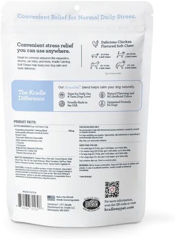 Kradle Calming Chews for Dogs - Natural Daily Stress & Anxiety Relief for Dogs - Proprietary BotaniTek™ Blend – Chamomile, Ashwagandha, L-Theanine & GABA - 75-Count Jar Soft Chews - Chicken Flavor in Kuwait