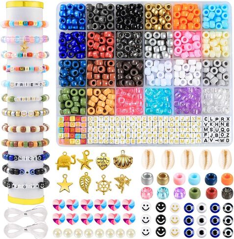 DULEFUN Glow Beads Bracelet Making Kit, Glow in The Dark Pony Beads Letter Beads Heart Beads for Bracelets Making Luminous Plastic Glow Beads DIY Craft for Girls Kids Adults in Saudi Arabia