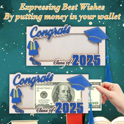 Graduation Money Holder 2025 Wooden Grad Card Cash Box Class of 2025 Envelope Wallet Gifts for Graduates (Blue) in Saudi Arabia
