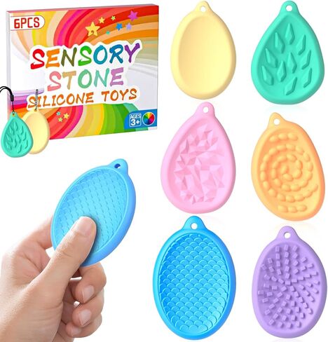 EPPO Fidget Toys Sensory Stone 6 PCS Silicone Worry Stone for Autism Kids ADHD Teens Calming Down Fidgets Classroom Stress Toys Stocking Stuffer for Kids Toddlers Adults in Saudi Arabia