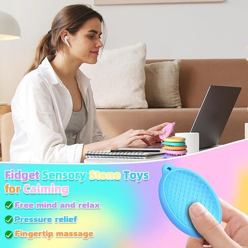 EPPO Fidget Toys Sensory Stone 6 PCS Silicone Worry Stone for Autism Kids ADHD Teens Calming Down Fidgets Classroom Stress Toys Stocking Stuffer for Kids Toddlers Adults in Saudi Arabia