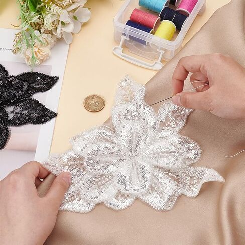 MAYJOYDIY 3D Black Flower Lace Appliques 8.46×8.66 Inch Sequin Glass Seed Beaded Gauze Embellishments Accessories Handcrafted Sparkling Lace Flower Patches for Wedding Dress Bag DIY Sewing Craft in Saudi Arabia