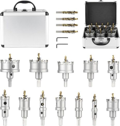 Sollar 14 PCS Hole Saw Set for Hard Metal with Titanium-Plated Pilot Drill bit for Metal Steel (Plastic Box 14pcs) in Saudi Arabia