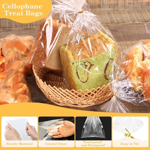 100 PCS Cellophane Treat Bags, 4x6 In Clear Cellophane Gift Bags with Twist Ties Plastic Goodie Bag for Party Favor Cookie Candy Popcorn Bakery Chocolate Gift Wrapping in Saudi Arabia