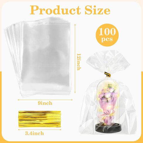 100 PCS Cellophane Treat Bags, 4x6 In Clear Cellophane Gift Bags with Twist Ties Plastic Goodie Bag for Party Favor Cookie Candy Popcorn Bakery Chocolate Gift Wrapping in Saudi Arabia