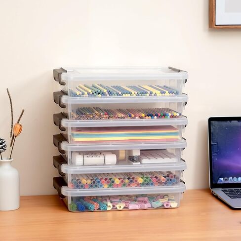 3 PCS Plastic Storage Bins with Lids Portable Project Case Water Resistant Plastic Containers for Organizing Document,A4 Paper,Photo,Letter,Scrapbook in Kuwait