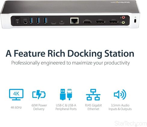 StarTech.com USB-C Dock - Single Monitor 4K 30Hz HDMI Laptop Docking Station with 85W Power Delivery, 4pt USB 3.0 Hub, Gb Ethernet, Audio - Compact USB 3.1 Gen 1 Type-C Dock - Mac & PC (DK30CHDPD) in Kuwait