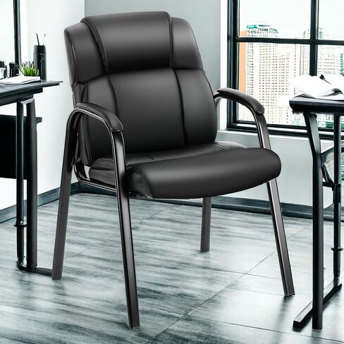 Waiting Room Chairs, Leather Reception Conference Room Chairs with Padded Armrests, Comfy Thickened Cushion Office Guest Chair for Lobby Meeting Home, Set of 2-Black A in Saudi Arabia