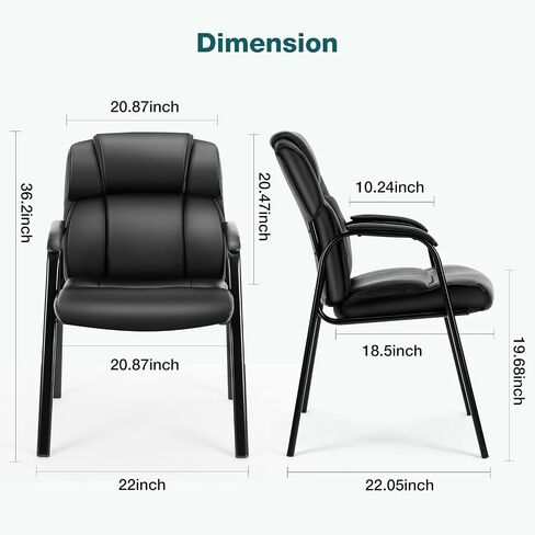 Waiting Room Chairs, Leather Reception Conference Room Chairs with Padded Armrests, Comfy Thickened Cushion Office Guest Chair for Lobby Meeting Home, Set of 2-Black A in Saudi Arabia
