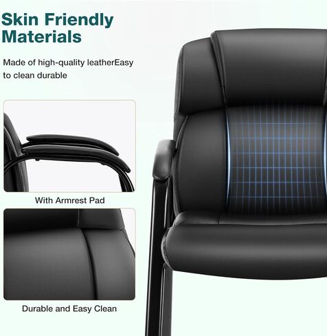 Waiting Room Chairs, Leather Reception Conference Room Chairs with Padded Armrests, Comfy Thickened Cushion Office Guest Chair for Lobby Meeting Home, Set of 2-Black A in Saudi Arabia