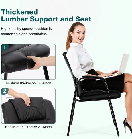 Waiting Room Chairs, Leather Reception Conference Room Chairs with Padded Armrests, Comfy Thickened Cushion Office Guest Chair for Lobby Meeting Home, Set of 2-Black A in Saudi Arabia
