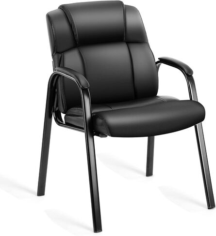 Waiting Room Chairs, Leather Reception Conference Room Chairs with Padded Armrests, Comfy Thickened Cushion Office Guest Chair for Lobby Meeting Home, Set of 2-Black A in Saudi Arabia