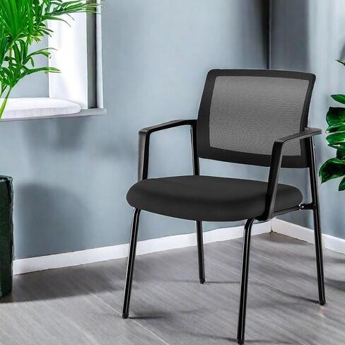 Waiting Room Chairs, Leather Reception Conference Room Chairs with Padded Armrests, Comfy Thickened Cushion Office Guest Chair for Lobby Meeting Home, Set of 2-Black A in Saudi Arabia