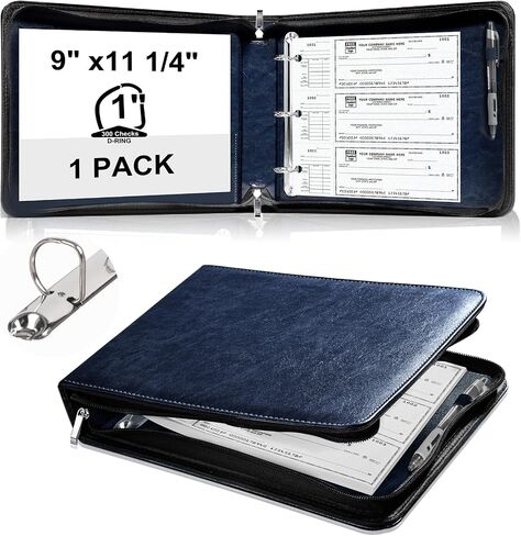3 Rings Check Binder with Zipper PU Leather 1 Inch D Ring Business Check Holder 9" x11 1/4" Checkbook Organizer for 300 Receipts 3 or 9 Holes Checks End Stub Deskbook Checks（Dark Brown） in Saudi Arabia