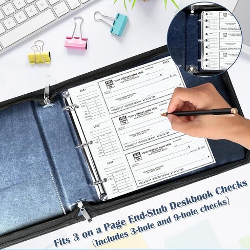 3 Rings Check Binder with Zipper PU Leather 1 Inch D Ring Business Check Holder 9" x11 1/4" Checkbook Organizer for 300 Receipts 3 or 9 Holes Checks End Stub Deskbook Checks（Dark Brown） in Saudi Arabia