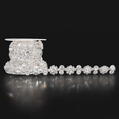 Jerler 1 Yard Rhinestone Trim Applique Crystal Chain Banding Diamond, Rhinestones for Crafts Clothing and Bridal Embellishments Wedding Ideas Christmas Decorations, 0.3" Width (Trim-3, 1 Yard) in Saudi Arabia