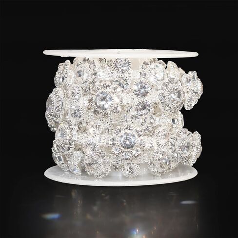 Jerler 1 Yard Rhinestone Trim Applique Crystal Chain Banding Diamond, Rhinestones for Crafts Clothing and Bridal Embellishments Wedding Ideas Christmas Decorations, 0.3" Width (Trim-3, 1 Yard) in Saudi Arabia