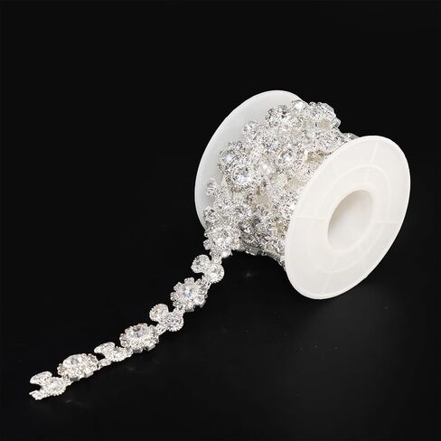 Jerler 1 Yard Rhinestone Trim Applique Crystal Chain Banding Diamond, Rhinestones for Crafts Clothing and Bridal Embellishments Wedding Ideas Christmas Decorations, 0.3" Width (Trim-3, 1 Yard) in Saudi Arabia