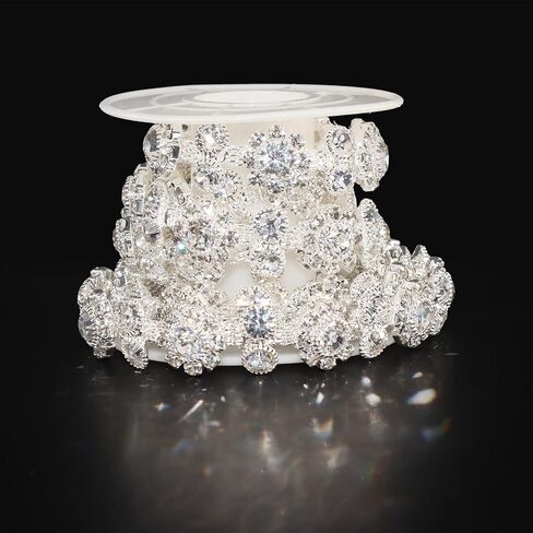 Jerler 1 Yard Rhinestone Trim Applique Crystal Chain Banding Diamond, Rhinestones for Crafts Clothing and Bridal Embellishments Wedding Ideas Christmas Decorations, 0.3" Width (Trim-3, 1 Yard) in Saudi Arabia