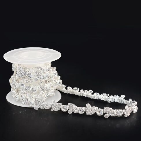 Jerler 1 Yard Rhinestone Trim Applique Crystal Chain Banding Diamond, Rhinestones for Crafts Clothing and Bridal Embellishments Wedding Ideas Christmas Decorations, 0.3" Width (Trim-3, 1 Yard) in Saudi Arabia