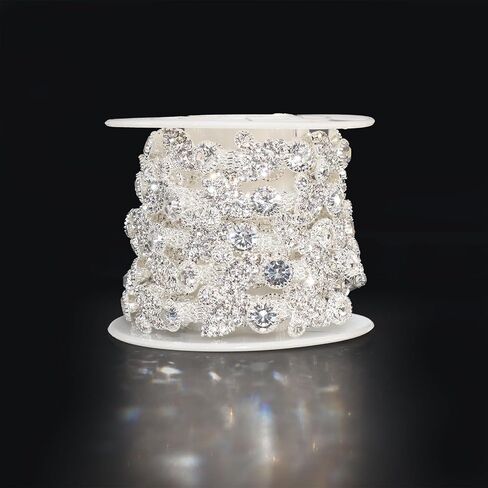 Jerler 1 Yard Rhinestone Trim Applique Crystal Chain Banding Diamond, Rhinestones for Crafts Clothing and Bridal Embellishments Wedding Ideas Christmas Decorations, 0.3" Width (Trim-3, 1 Yard) in Saudi Arabia
