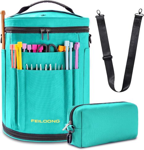 FEILOONG Yarn Bag Organizer, Expandable Crochet Bag Storage Large Knitting Bag, Portable Crochet Storage Tote Bags Organizer for Crocheting Accessories Yarn Holder for Crochet Lovers with Case in Saudi Arabia