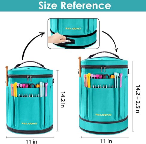 FEILOONG Yarn Bag Organizer, Expandable Crochet Bag Storage Large Knitting Bag, Portable Crochet Storage Tote Bags Organizer for Crocheting Accessories Yarn Holder for Crochet Lovers with Case in Saudi Arabia