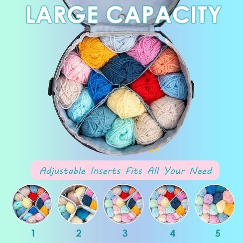 FEILOONG Yarn Bag Organizer, Expandable Crochet Bag Storage Large Knitting Bag, Portable Crochet Storage Tote Bags Organizer for Crocheting Accessories Yarn Holder for Crochet Lovers with Case in Saudi Arabia