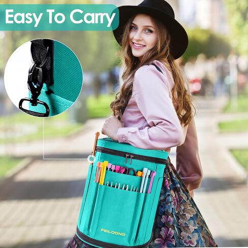 FEILOONG Yarn Bag Organizer, Expandable Crochet Bag Storage Large Knitting Bag, Portable Crochet Storage Tote Bags Organizer for Crocheting Accessories Yarn Holder for Crochet Lovers with Case in Saudi Arabia