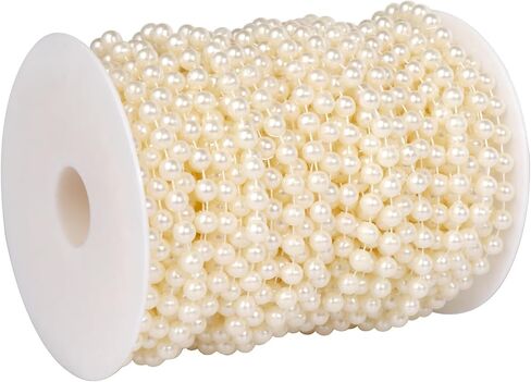 16.4 FT Pearl Beads Garland for Decoration, 12MM Craft Pearl Beads String Spool Ivory Color Faux Pearl Strand Roll for DIY Craft Wedding Party Christmas Tree Decoration in Saudi Arabia