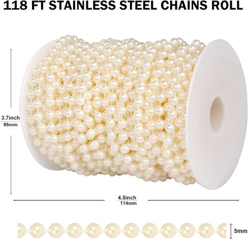 16.4 FT Pearl Beads Garland for Decoration, 12MM Craft Pearl Beads String Spool Ivory Color Faux Pearl Strand Roll for DIY Craft Wedding Party Christmas Tree Decoration in Saudi Arabia