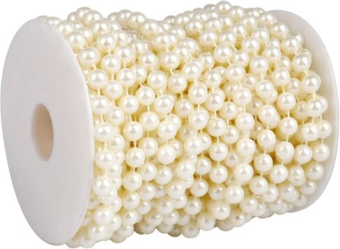 16.4 FT Pearl Beads Garland for Decoration, 12MM Craft Pearl Beads String Spool Ivory Color Faux Pearl Strand Roll for DIY Craft Wedding Party Christmas Tree Decoration in Saudi Arabia