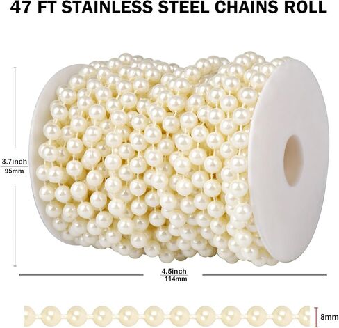 16.4 FT Pearl Beads Garland for Decoration, 12MM Craft Pearl Beads String Spool Ivory Color Faux Pearl Strand Roll for DIY Craft Wedding Party Christmas Tree Decoration in Saudi Arabia