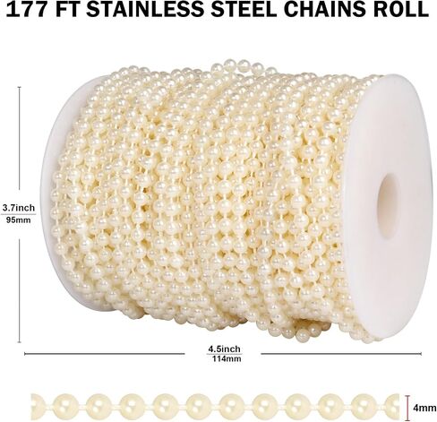 16.4 FT Pearl Beads Garland for Decoration, 12MM Craft Pearl Beads String Spool Ivory Color Faux Pearl Strand Roll for DIY Craft Wedding Party Christmas Tree Decoration in Saudi Arabia