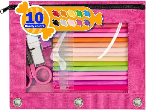 Forvencer 10 Pack Pencil Pouch for 3 Ring Binder, Smooth Zipper Pencil Pouches with Multi Colors, Premium Binder Pencil Pouch, Large Pencil Bags Bulk with Clear Window for School Organization in Saudi Arabia