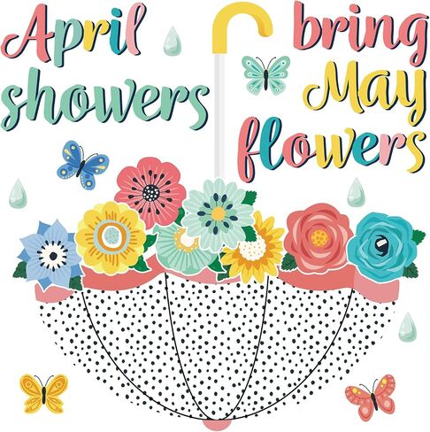 Gueevin April Showers Bring May Flowers Decorations Spring Cut Outs Bulletin Board School Classroom for Whiteboard Window Home Party Decor Supplies (Classic Style) in Saudi Arabia
