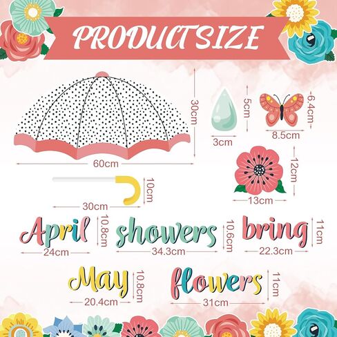 Gueevin April Showers Bring May Flowers Decorations Spring Cut Outs Bulletin Board School Classroom for Whiteboard Window Home Party Decor Supplies (Classic Style) in Saudi Arabia