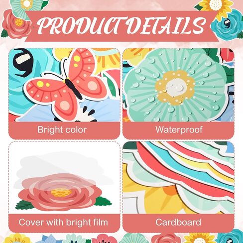 Gueevin April Showers Bring May Flowers Decorations Spring Cut Outs Bulletin Board School Classroom for Whiteboard Window Home Party Decor Supplies (Classic Style) in Saudi Arabia