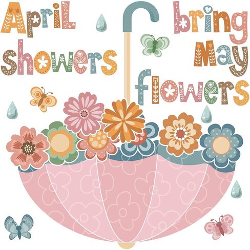 Gueevin April Showers Bring May Flowers Decorations Spring Cut Outs Bulletin Board School Classroom for Whiteboard Window Home Party Decor Supplies (Classic Style) in Saudi Arabia
