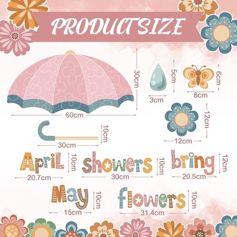Gueevin April Showers Bring May Flowers Decorations Spring Cut Outs Bulletin Board School Classroom for Whiteboard Window Home Party Decor Supplies (Classic Style) in Saudi Arabia