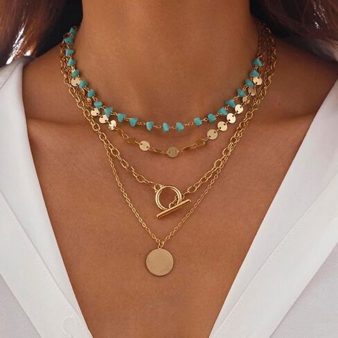 Boho & Western Turquoise Deded Deledclace للنساء - مصنوعة يدويًا مجوهرات متعددة الطبقات قابل للتعديل يدويًا in Kuwait