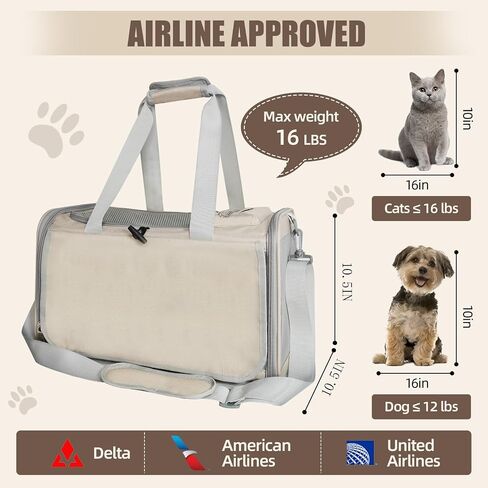 Cat Carrier American, United, Delta Airline Approved/Soft-Sided Pet Travel Bag for Medium Cat 15+ lbs Small Dog Traveling Crate Under 15 Pounds TSA Approved Carrying Cage Underseat Cabin in Saudi Arabia