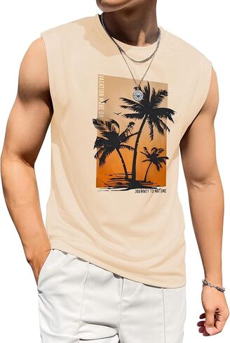 Tank Tops Men Hawaiian Palm Tree Print Mens Tank Top Vacation Sleeveless Shirts for Men in Kuwait