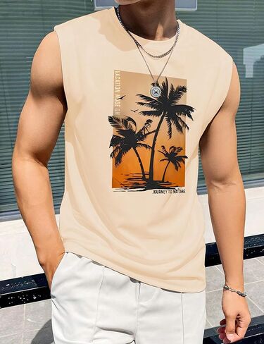 Tank Tops Men Hawaiian Palm Tree Print Mens Tank Top Vacation Sleeveless Shirts for Men in Kuwait