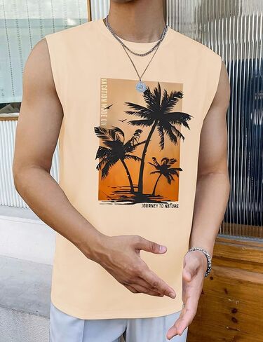 Tank Tops Men Hawaiian Palm Tree Print Mens Tank Top Vacation Sleeveless Shirts for Men in Kuwait