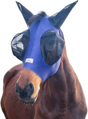 Stretchy Horse Fly Mask with Ears,Extra-Large Eyes & Mane Opening – Soft, Breathable Fly Mask for Horses, Tangle-Free Design, Enhanced Visibility (Blue Flower, Full (Large)) in Saudi Arabia