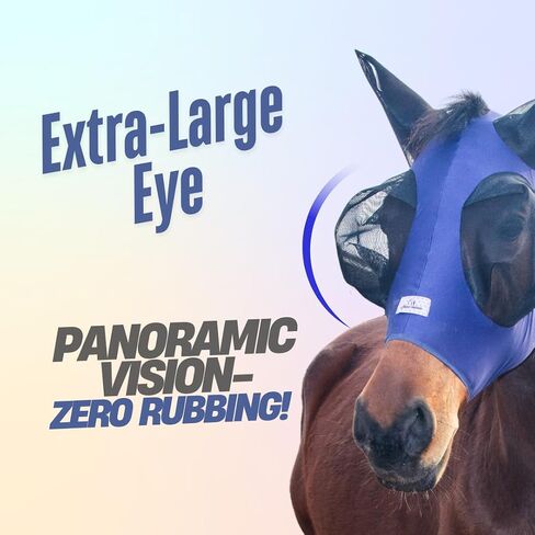 Stretchy Horse Fly Mask with Ears,Extra-Large Eyes & Mane Opening – Soft, Breathable Fly Mask for Horses, Tangle-Free Design, Enhanced Visibility (Blue Flower, Full (Large)) in Saudi Arabia